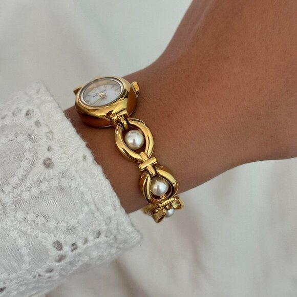 SKU0467 Retro Gold/White Pearls Women Fashion Watch Stainless steel + gift bag‎ main image 2